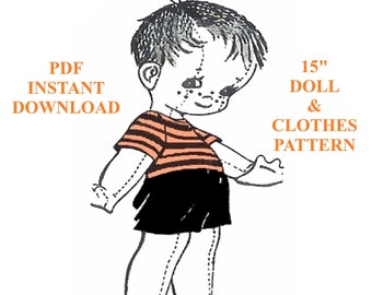 15" Jointed Boy Doll Pattern Doll Clothes Pattern Vintage Alice Brooks 7106 Mail Order Pattern PDF Instant Download