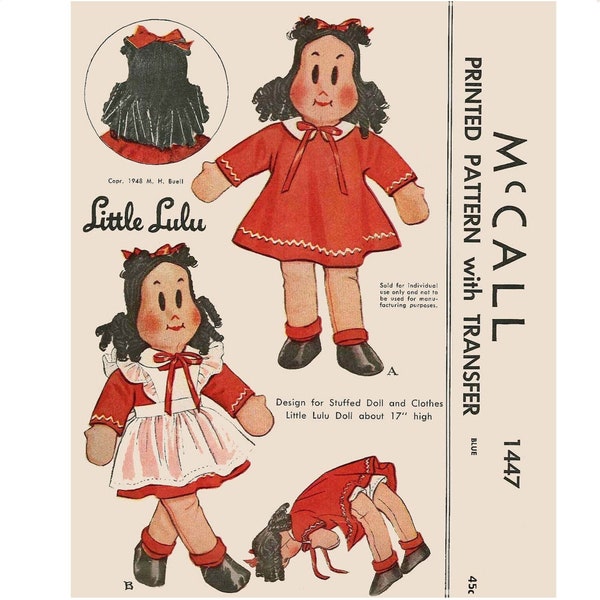 Little Lulu Doll Pattern McCall 1447 Vintage Cartoon Doll Sewing Pattern Digital Download