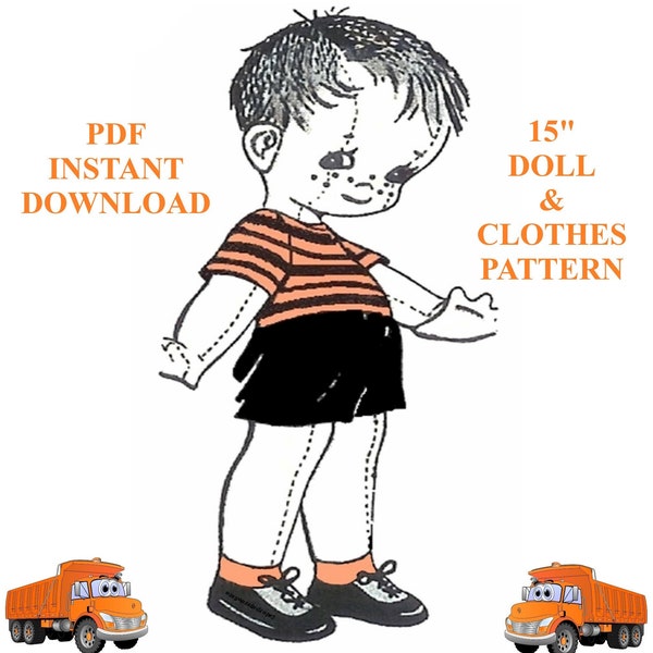 15" Jointed Boy Doll Pattern Doll Clothes Pattern Vintage Alice Brooks 7106 Mail Order Pattern PDF Instant Download