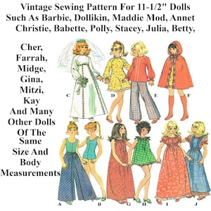 11-1/2&quot; Doll Clothes Sewing Pattern, That Will Fit Francie, Christie, Dollikin, Julia, Barbie, Annette & Other Dolls Of Same Size