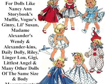 8" Ginny & Muffie Doll Clothes Sewing Pattern, Also Fits Nancy Ann Storybook Dolls And Many Others