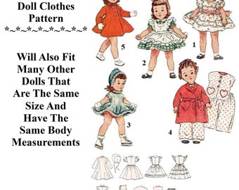 16" Doll Clothes Pattern, Vintage Sewing Pattern For Toni And Other Dolls Of The Same Size And Body Measurements
