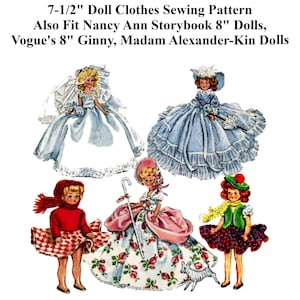 7-1/2&quot; - 8&quot; Doll Clothes Pattern For Vogue&#39;s Ginny, Nancy Ann Storybook&#39;s Muffie, Madam Alesander-Kin Dolls & Many Others, Vintage From 1951