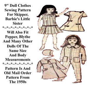 9&quot; Skipper Doll Clothes Pattern, Skipper Is Barbie&#39;s Little Sister, Also Fits Pepper, Blythe & Other Dolls Of Same Size And Measurements