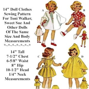 14&quot; Doll Clothes Pattern For Toni Walker, Sweet Sue & Many Other Dolls Of The Same Size And Body Measurements, Vintage Sewing Pattern