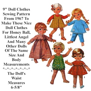 9" Honey Ball, Littlest Angel Doll Clothes Vintage Sewing Pattern Also Fits Many Other 9" Dolls