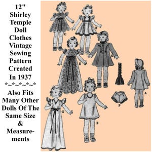 12&quot; Doll Clothes Pattern For Shirley Temple & Other Dolls Of The Same Size And Measurements, Vintage 1937 Sewing Pattern