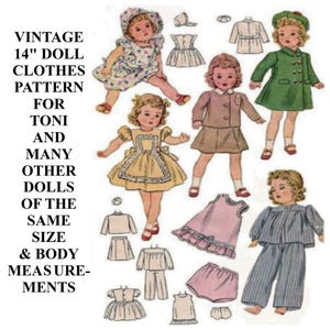14&quot; Toni Doll Clothes Pattern, Vintage Sewing Pattern From 1948 That Fits Many 14&quot; Dolls