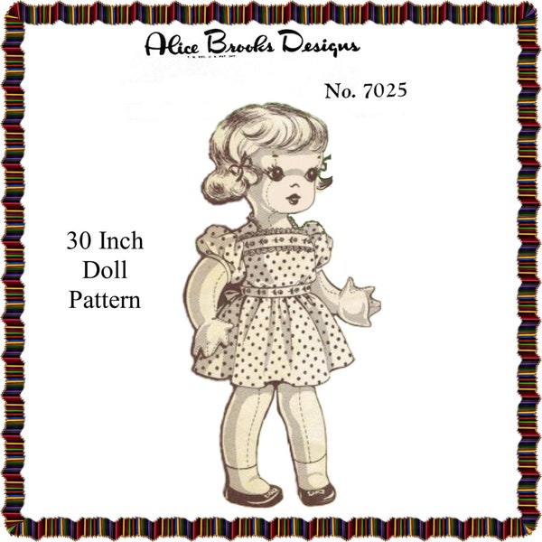 30" Doll Pattern Alice Brooks 7025 Vintage Mail Order Pattern Digital Download