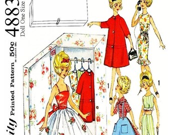 Barbie Doll Clothes, Closet & Clothes Hangers Simplicity 4883 Vintage Pattern PDF Instant Download Printed on A4 Paper