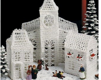 Vintage Crochet Pattern Lacy Christmas Village White Thread Crochet Town PDF Instant Digital Download Centerpiece or Mantel Decor