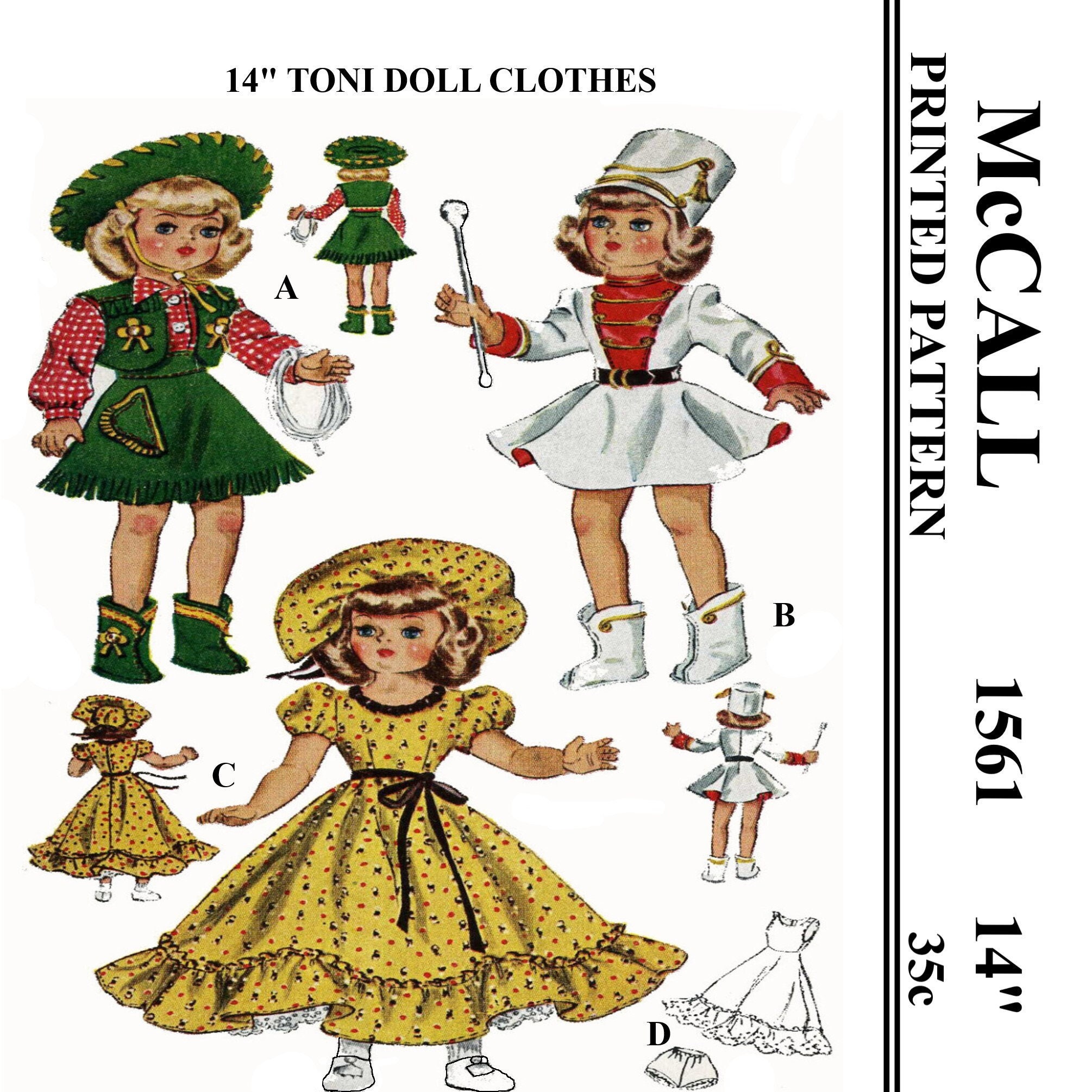 Vintage 1950's McCall 1561-14 inch Toni Doll Clothes Sewing pattern 
