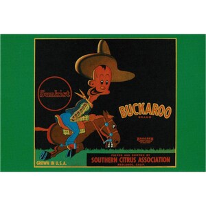 Sunkist Buckaroo Brand Fruit Crate Label Uncut Postcard Southern Citrus Association Collectible Postcard Paper Ephemera