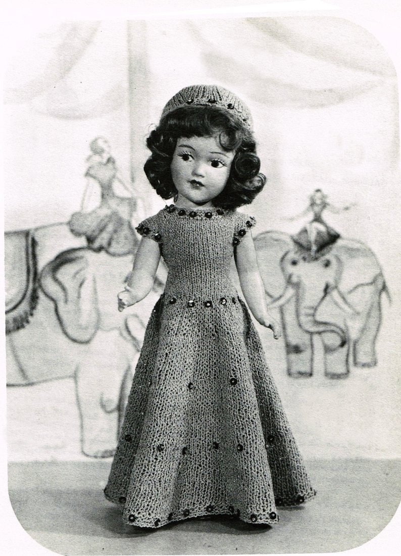 Vintage Crochet PATTERN to make Doll Clothes Coat//Dress Hat Bag Mary Hoyer 14/"