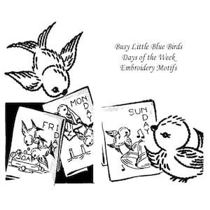 Busy Birds Days of the Week Hand Embroidery Pattern To Make Dish Towels, Tea Towels, Etc. PDF Digital Download