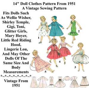 14&quot; Toni Doll Clothes Pattern Also Fits Wellie Wisher, Gigi, Shirley Temple, Glitter Girls, Little Red Riding Hood,  Lingerie Lou, & Others