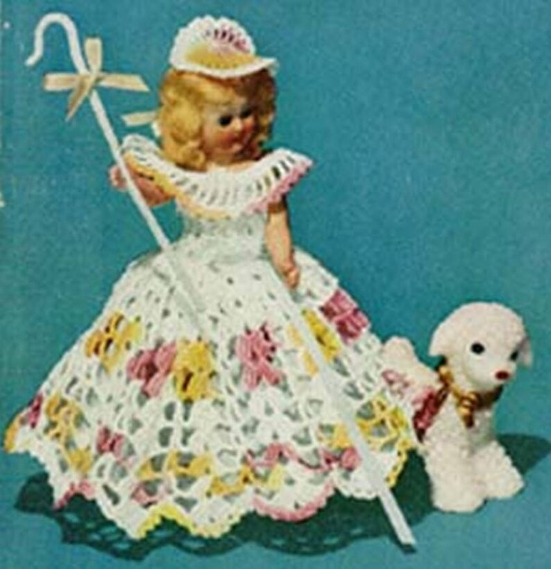 Vintage Little Bo Peep Dress And Hat Crochet Pattern For 7 Or 8 Inch Doll Pdf Instant Download Epattern - 