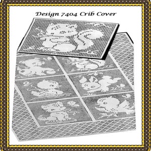 Filet Crochet Blanket Pattern Design 7404 Baby Blanket Crochet Pattern, Filet Blanket, Filet Crochet Pattern, 6 Baby Animals, PDF Download