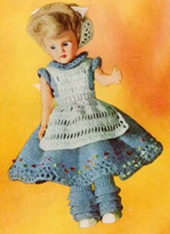 Vintage Crochet PATTERN to make 8-inch Doll Clothes Bo Peep Party Dress Hat