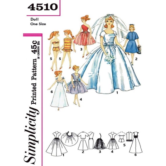 Barbie Wedding Bridal Dress Gown Nightgown Doll Simplicity 4510 Pattern -  Vintage Sewing Patterns Shop