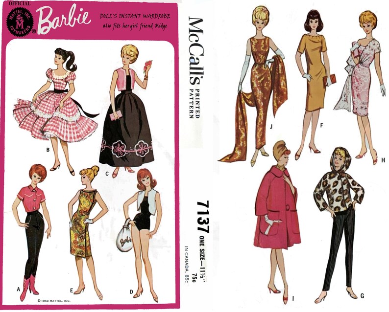 Barbie Doll Clothes Pattern Mccall's 7137 Vintage Sewing Etsy