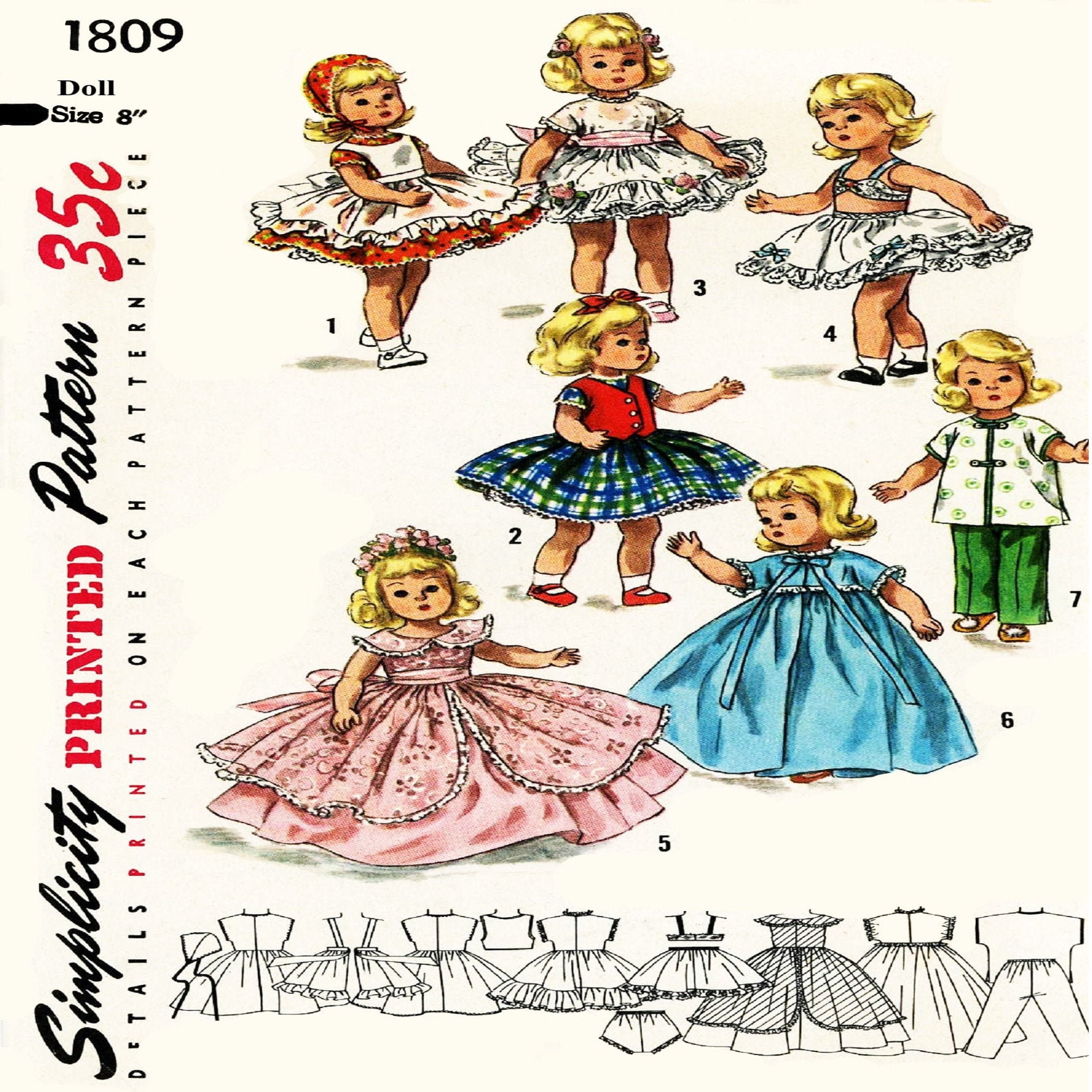 Ginny Doll Pattern 7-8 inch outfits Book No 9 wardrobe 