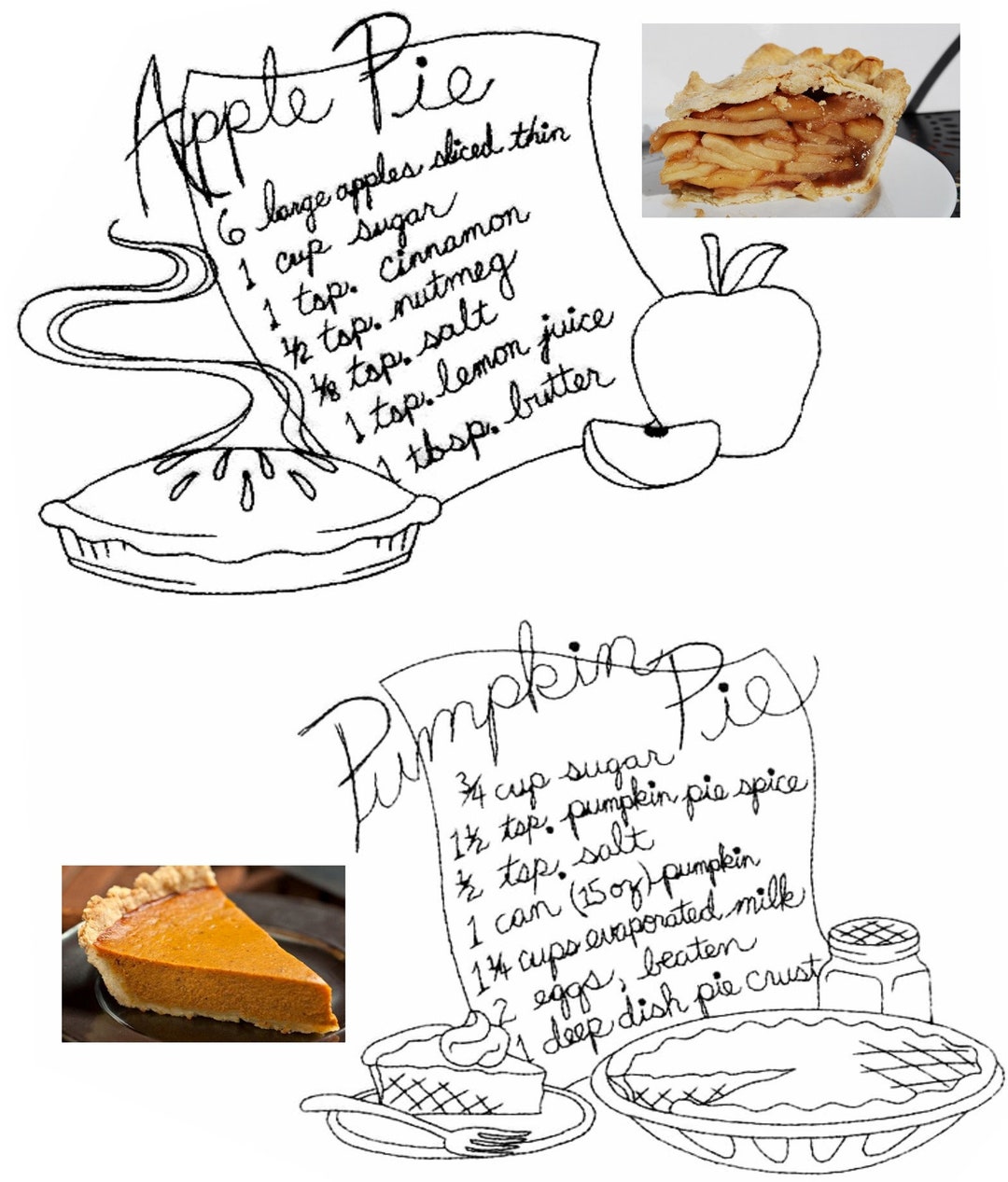 Recipe Tea Towels Hand Embroidery Motifs PDF Instant Download 17 Pages