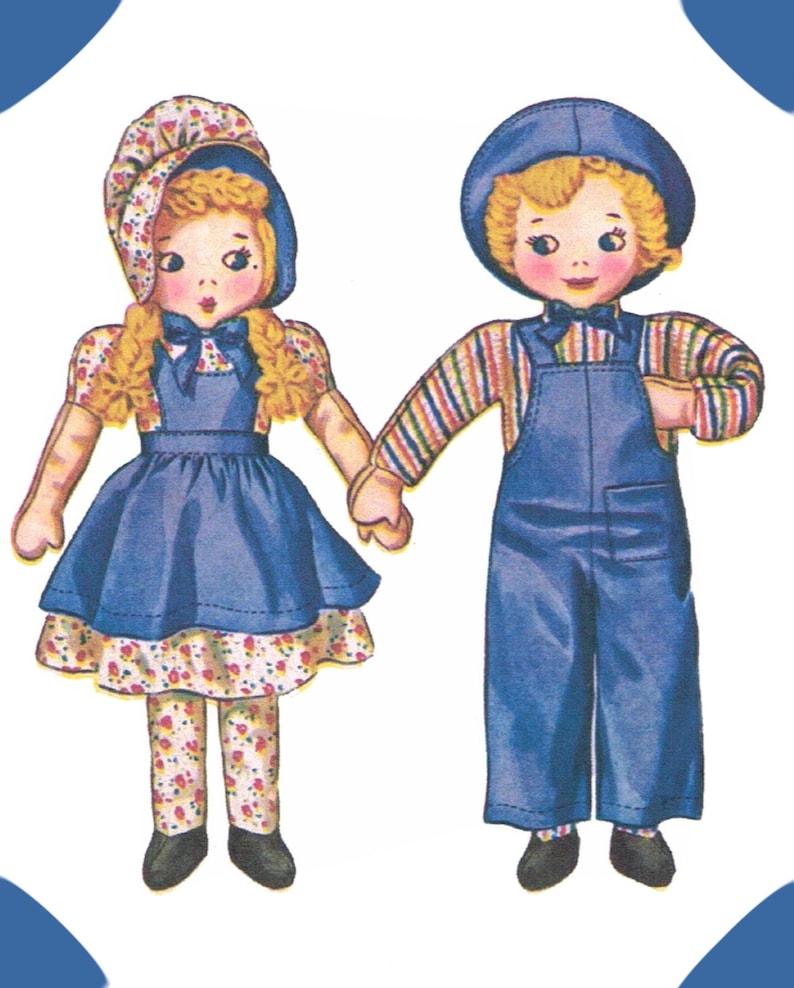 Girl Boy Rag Cloth Doll Clothes Bonnet Apron Dress Sewing Pattern McCALL 1158