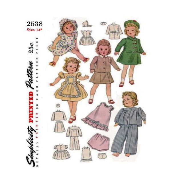 14" Doll Clothes Pattern Simplicity 2538 Vintage Pattern PDF Digital Download