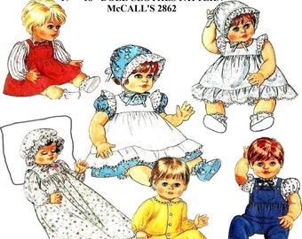 17" to 18" Baby Doll Clothes, McCall's 2862, Large Size Vintage Pattern PDF Digital Download on 8-1/2x11" Paper