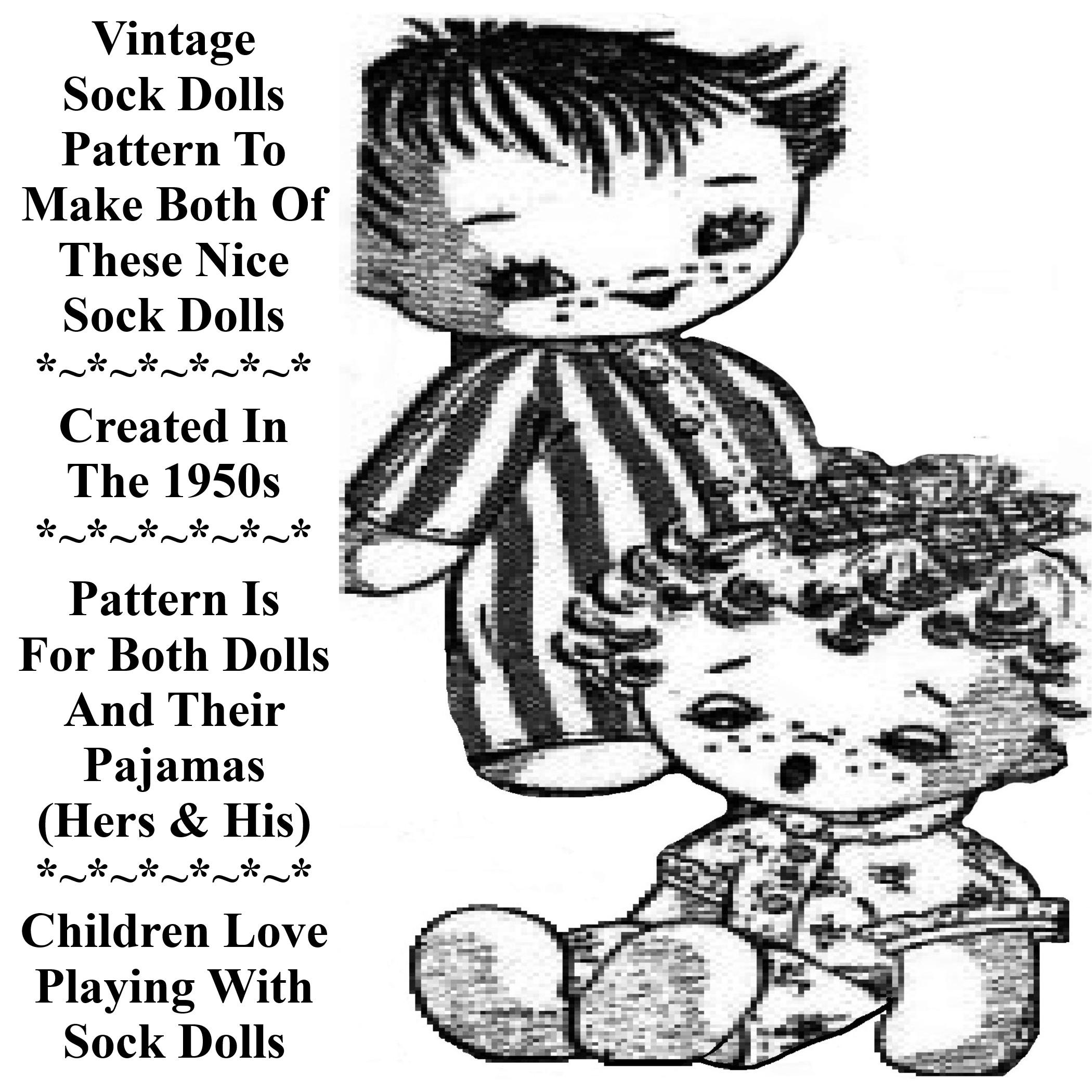 2 Sock Dolls & Doll Clothes Pattern For Girl And Boy Sock Dolls, Vintage Pattern That Will Be Mailed To You