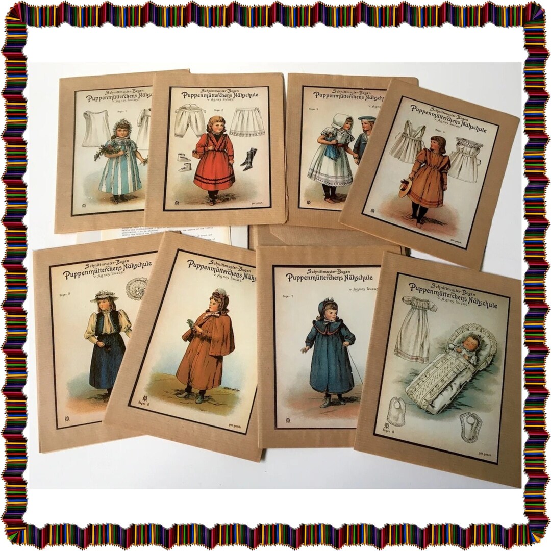 Antique German Doll Clothes Pattern Agnes Lucas Very Rare Vintage 1800s