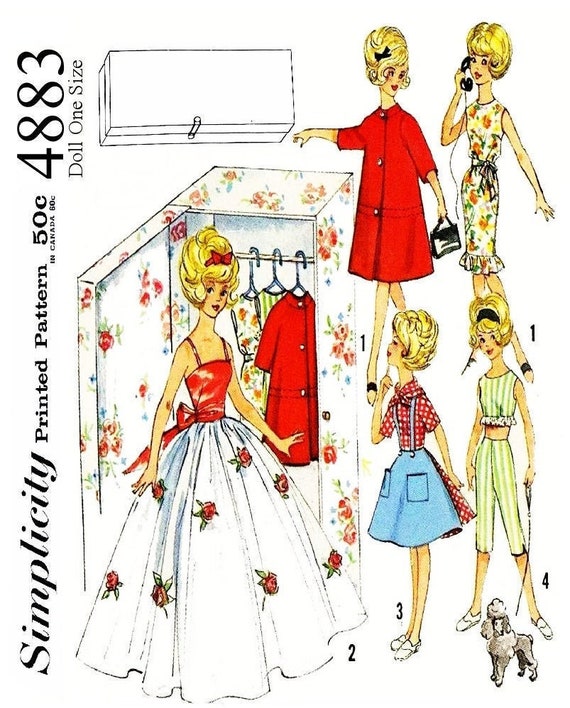 Barbie Doll Clothes, Closet & Clothes Hangers Simplicity 4883 Vintage  Pattern PDF Instant Download Printed on A4 Paper 