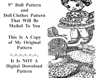 9" Doll Pattern and Doll Clothes Vintage Sewing Pattern This Pattern Will Be Mailed To You