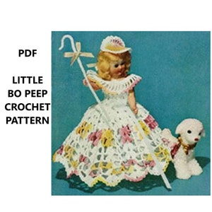 7&quot; - 8&quot; Muffie & Ginny Little Bo Peep Doll Clothes Crochet Pattern PDF Digital Download Vintage Pattern Printed On 8-1/2x11&quot; Paper