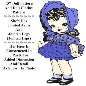 15&quot; Doll Pattern & Doll Clothes Pattern, Jointed Arms And Legs, Vintage Sewing Pattern, Very Cute Doll When Finished