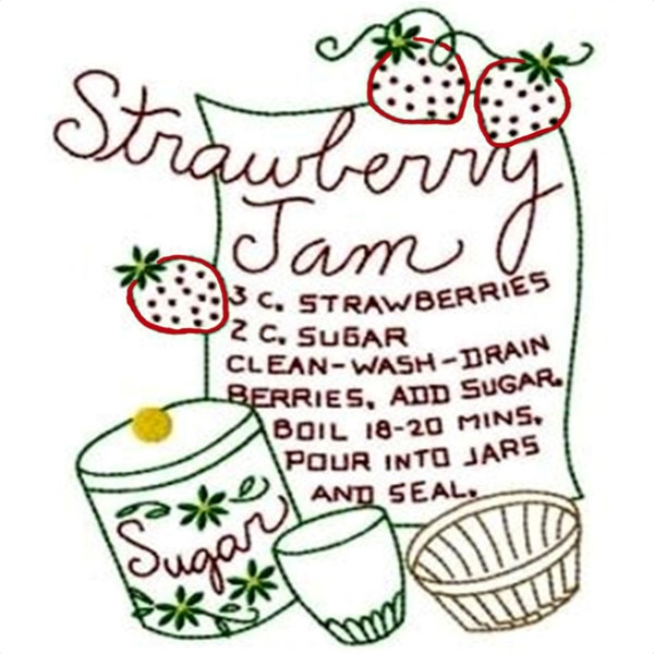 Recipe Dish Towels Hand Embroidery Motifs Strawberry Jam Vintage Pattern Printed on 8-1/2x11" A4 Paper