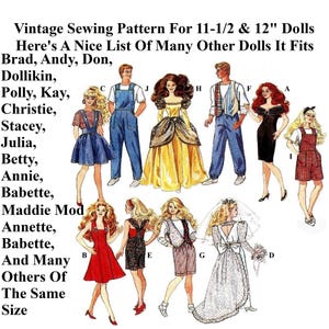11-1/2&quot; Barbie And 12&quot; Ken Doll Clothes Pattern , Vintage Sewing Pattern And Free &quot;How To Sew For Your Doll&quot; Book