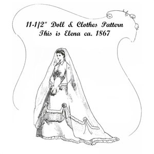 11.5&quot; Bride Doll, Bridal Gown, Veil and More Vintage Sewing Pattern c. 1867 PDF Digital Download