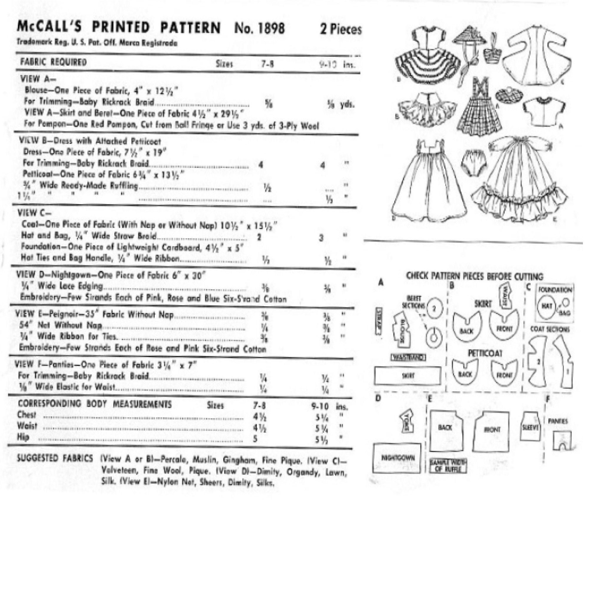 8 Ginny Doll Clothes Pattern Mccalls 1898 Muffie Riley | Etsy