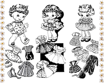 3 Doll Patterns And Their Clothes Patterns, Each Doll Is 10" High With Jointed Shoulders and Hips, Vintage Sewing Patterns Created In 1943