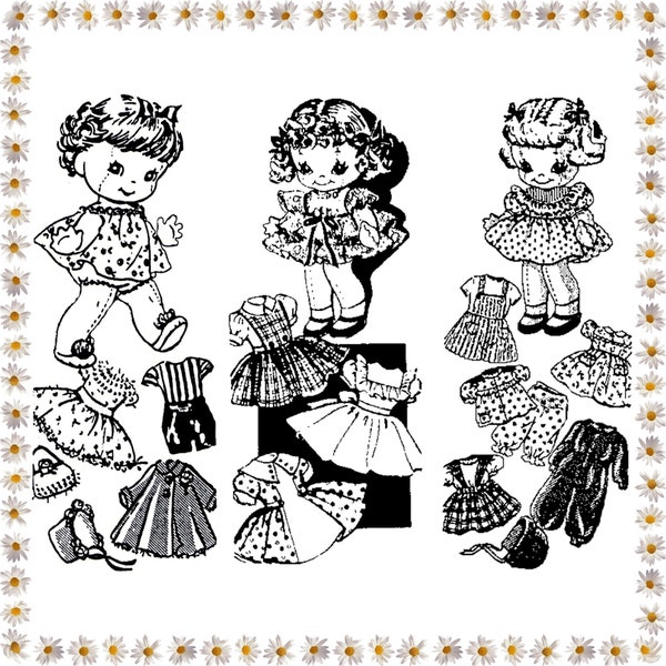 Three 10" Doll Patterns and Doll Clothes Vintage Pattern c. 1943 Design 557 Design 877 Design 7240 Vintage Patterns PDF Instant Download