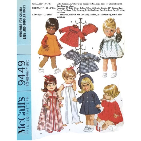 12" to 16" Baby Doll Clothes Pattern - Chubby Baby & Toddler Doll Clothes McCall's 9449 PDF Instant Download Printed on 8-1/2x11" A4 Paper