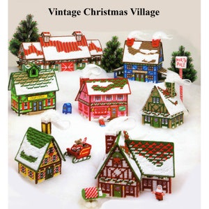 Santa Claus Christmas Village Plastic Canvas Pattern, Santa&#39;s House, Toy Factory, Neighbor House, Post Office, Reindeer Stable & More