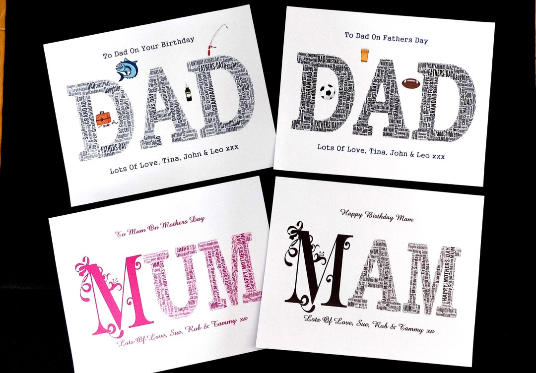 New Personalised Mum, Mam or Dad Word Art, Mother's Day, Father's Day ...