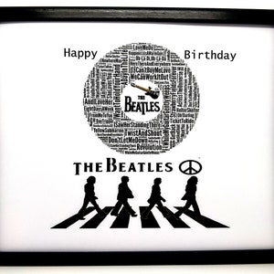 New Personalised 'The Beatles' Word Art In a Glass Front Frame. Birthday, Christmas, Fathers Day Mothers Day, Friend. Unique Gift & Keepsake
