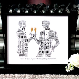 Personalised Gay Wedding Word Art Gift: Unique Framed Keepsake