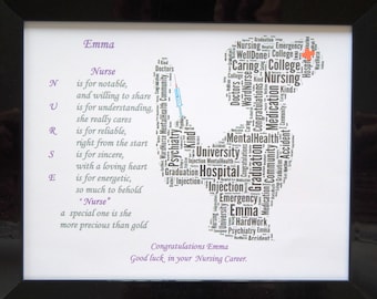 New Personalised Congratulations, 'On Your New Career' - 'Nurse' Word Art, In Glass Front Photo Frame (Any Career), Unique Gift & Keepsake