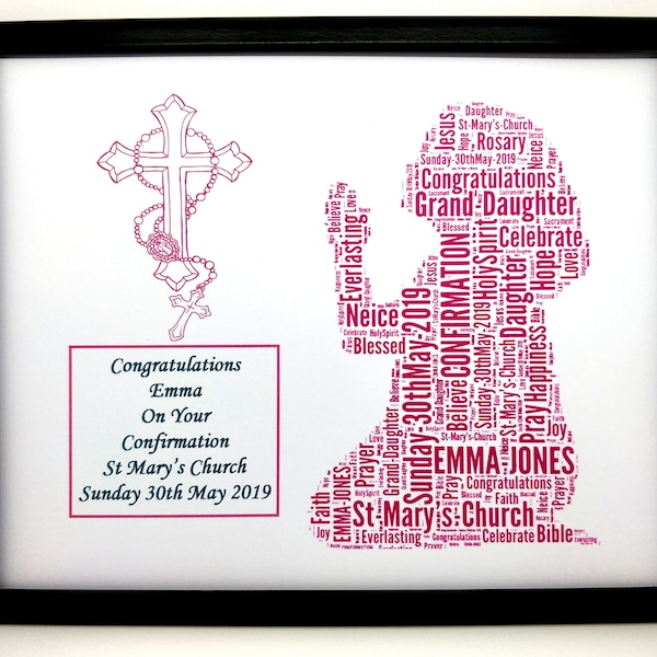 Personalised  Confirmation Word Art, Boys or Girl's  Design (F) PRINT ONLY Will Fit any 8"x10" Frame. Beautiful Unique Gift & Keepsake