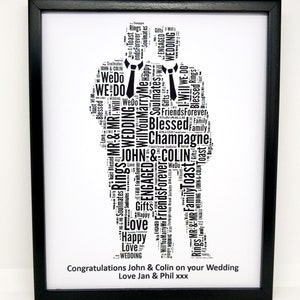 New Personalised Gay Male Couple Engagement Or Wedding Design (A) Word Art in a 8" x 10" Glass Front Frame Beautiful Unique Gift & Keepsake